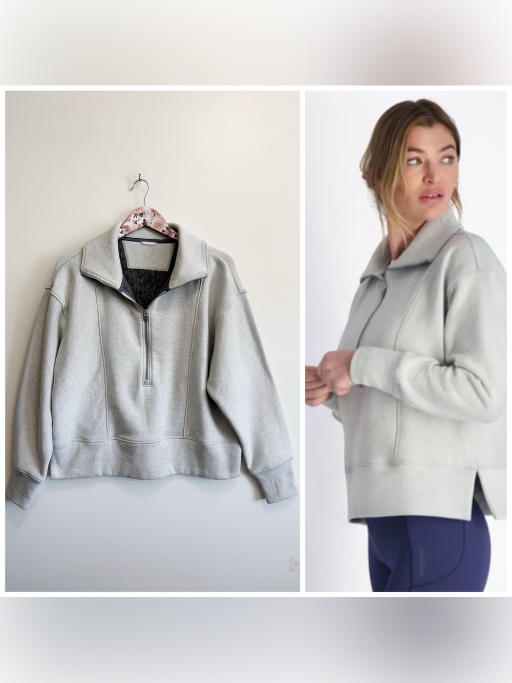 ZERO RESTRICTION Regan Mock Neck Quarter Zip Sweatshirt Gray M Medium